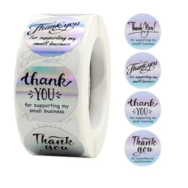 Imagem de 500 pçs adesivos holográficos Thank You for Supporting My Small Business 2,5 cm redondos autoadesivos à prova d'água