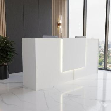Imagem de Balcão Recepção Caixa 240cm Branco Linha Premium 2.1 - Marcenaria Onli