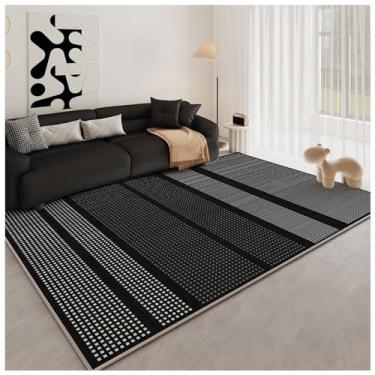 Imagem de SPXMQSS Tapetes grandes para sala de estar, tapete de pelo curto para quarto, antiderrapante, resistente à sujeira e fácil de cuidar, tapete lavável para quarto, sala de jantar, escritório, preto/bege