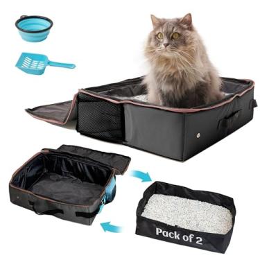 Imagem de PETKARAY Caixa de areia portátil para viagem para gatos com tampa de zíper duplo, porta-areia leve e dobrável, caixa de areia dobrável à prova d'água para gatos, viagens de carro, hotel e avião