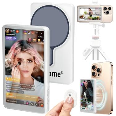 Imagem de Monitor de câmera traseira magnético para iPhone e Android, sem atraso, controle Bluetooth, alto-falante embutido, monitor de selfie para gravação de vídeo, YouTube, TikTok, transmissão ao vivo