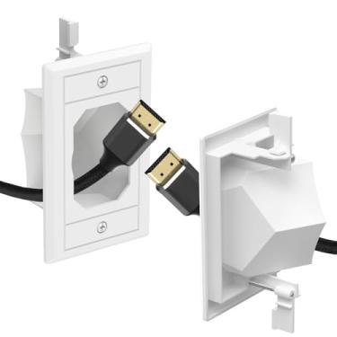 Imagem de Fosmon Placa de cabo embutida de baixa tensão 1 Gang, kit de gerenciamento de cabos de parede, placas de passagem de cabo de grupo único para TV de cabo de TV - Branco