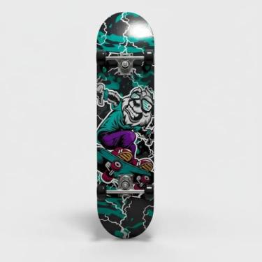 Imagem de Skate Infantil Completo, 7 Lâminas de Madeira, Design Radical com Arte em Verde e Preto, Montado com Lixa para Iniciantes (Preto)