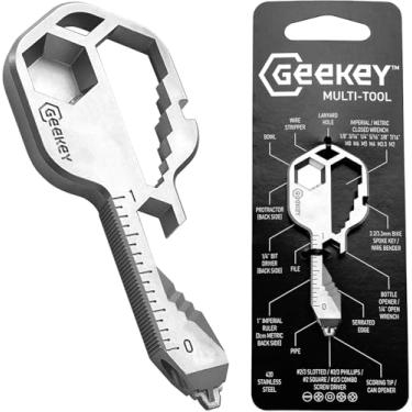 Imagem de Geekey Multi-Ferramenta | Chave De Aço Inoxidável Em Forma De Ferramenta De Bolso Para Chaveiro, Inclui Abridor De Garrafas, Chave De Fenda, Régua, Chave Inglesa, Driver De Bit, Arquivo, TSA Amigável
