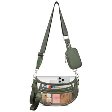 Imagem de MIVELOYA Bolsas transversais transparentes para eventos de estádio, bolsa grande transparente para eventos esportivos de concertos com porta-moedas RFID, Verde militar, Large, Casual