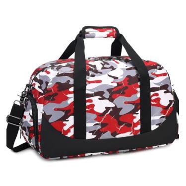Imagem de Bolsa de ginástica esportiva, bolsa esportiva de viagem, bolsa de ombro para noite de fim de semana para meninas e mulheres, Camuflagem vermelha