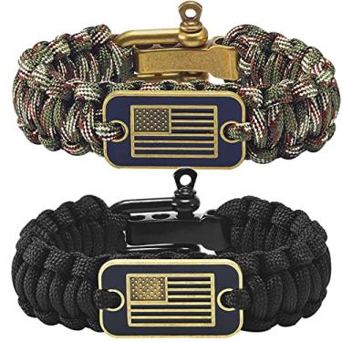 Imagem de Onewly Pulseiras Paracord com bandeira dos EUA em bronze – Presentes para veteranos militares com pulseira tática de sobrevivência – Pulseras para homens – Pulseiras para homens, L(9.2-10.2in), Sem pedras preciosas