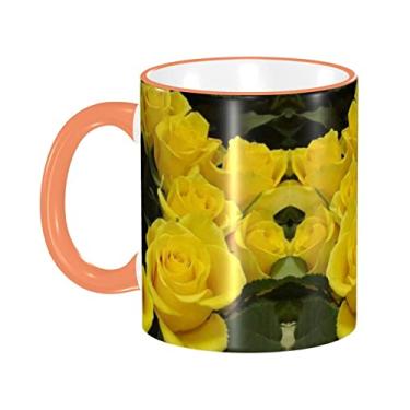 Imagem de Ourdovi Caneca de café expresso de cerâmica Yellow Roses, caneca de cerâmica revestida DIY, para café, sopa, chá, leite, latte, cacau quente, divertido colorido 340 g.