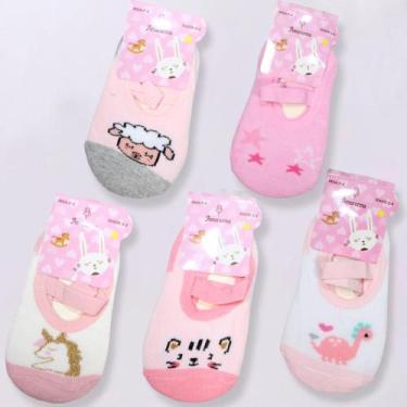 Imagem de Kit 5 Pares Meia Sapatilha Infantil Antiderrapante Menina - BEBE MALUC