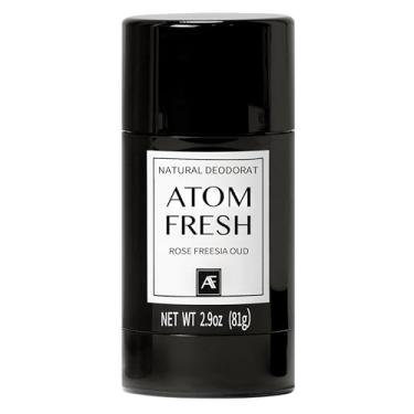 Imagem de Desodorante Atom Fresh Natural Solid Stick – 72H Triple Odor Defense – Sem alumínio, sem bicarbonato de sódio – com aminoácidos, pó mineral, amido vegetal – Rose Fressia Oud – Seguro para a pele – 82