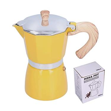 Imagem de QANYEGN Pote moka de aço inoxidável 300ml, chaleira para máquina de café expresso, cafeteira com alça para gás, cooktops de indução, acampamento ou casa (Yellow)