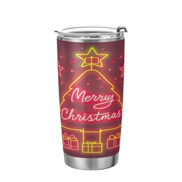 Imagem de YETTASBIN Copo de árvore de Natal com tampa de palha, copo de aço inoxidável de 590 ml, parede dupla, isolada a vácuo, caneca de café de viagem para bebidas quentes e frias