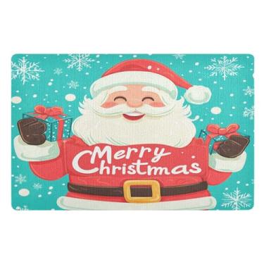 Imagem de STAYTOP Tapete de porta feliz Papai Noel, entrada externa, 81 x 50 cm, tapete de boas-vindas ao ar livre/interno, tapetes de banho fofos, capacho frontal antiderrapante para entrada, pátio, áreas de