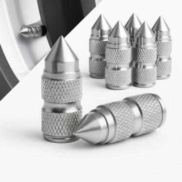 Imagem de 8 peças de tampas de haste de válvula de pneu de ponta, tampas de válvula de ar pontiaguda de liga de alumínio, tampas de válvula de roda de carro universais à prova de poeira para carros, caminhões