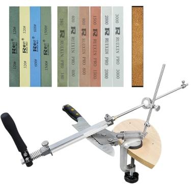 Imagem de sattinrod Afiador De Facas Profissional Aço Inoxidável, Kit Afiação Doméstica Para Chef Cozinha, Sistema Fixação Abrasiva, Ferramentas Com 10 Pedras Amolar (Conjunto A)