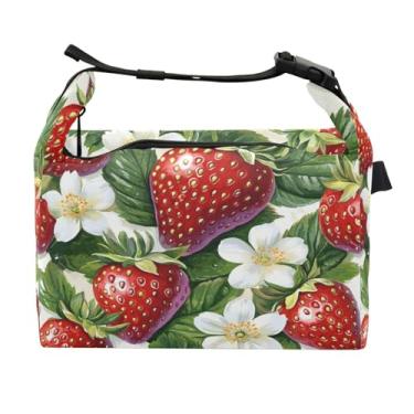 Imagem de STAYTOP Lancheira de morangos e flores brancas com fivela de alça, lancheira isolada para meninos e meninas, lancheira para trabalho escolar