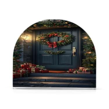 Imagem de Qilmy Guirlanda verde oliva porta de Natal porta-guardanapos para mesas, elegante suporte de guardanapo de papel de placa acrílica, dispensador de papel de seda independente moderno para jantar, sala