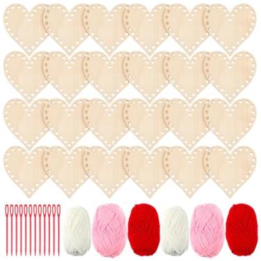 Imagem de Kathfly 24 Set Valentine's Day Crafts Kit Love Heart Bulk Wooden Art Heart String Craft Ornaments with Yarn and Plastic Weaving Tools for for Valentine's Day Decoration Classroom Activity