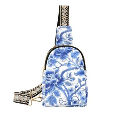 Imagem de CEBUGI Blue Florals pequena bolsa tiracolo feminina de couro, pochete transversal para trilhas, viagens ao ar livre
