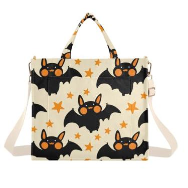 Imagem de Burbuja Sacola feminina de morcegos de desenho animado, bolsa tiracolo de veludo cotelê para compras, trabalho, viagens, Morcegos de desenho animado, Small