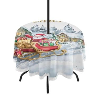 Imagem de CEBUGI Toalha de mesa redonda para uso ao ar livre, fundo natalino, impermeável, com furo Umberlla, capa de mesa lavável para pátio, cozinha, sala de jantar, 152 cm