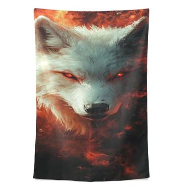 Imagem de STAYTOP Tapeçaria de parede de raposa branca com chama para decoração de casa, decoração de dormitório, sala de estar, quarto, tapete de parede (152 x 102 cm)