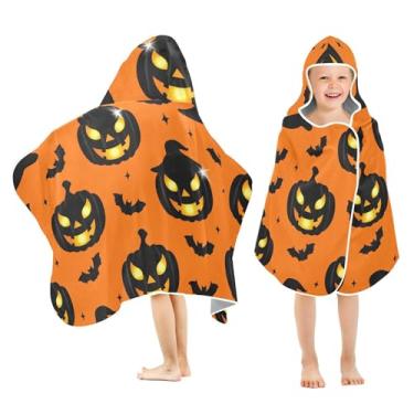 Imagem de Burbuja Abóboras com rostos brilhantes toalha de banho com capuz para crianças, toalha de praia de pelúcia macia absorvente para meninas e meninos 3-10 anos, 61 x 127 cm