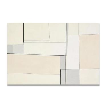Imagem de LKXGRRSFG Linhas rítmicas Arte em tela minimalista: Serenidade tons neutros grande área em branco para decoração de espaço calmo 11,20 x 45 cm sem moldura