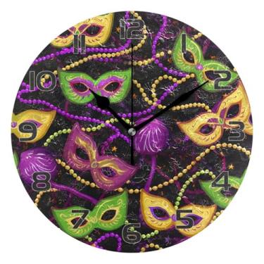 Imagem de YETTASBIN Relógio de parede com máscaras de carnaval, silencioso, sem tique-taque, operado por bateria, relógio redondo decorativo criativo para cozinha, sala de estar, banheiro, decoração de