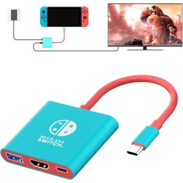 Imagem de Switch TV Dock, estação de TV portátil para Switch/Steam Deck/ROG Ally/Legion GO, estação de viagem com interruptor 3 em 1 com HDMI 4K a 60Hz, USB 3.0 e porta PD de carregamento de 100 W (não serve