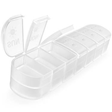 Imagem de FHORAIN Organizador de comprimidos extragrande 2 vezes ao dia – caixa de comprimidos semanal GG com 14 compartimentos para AM/PM, serve para vitaminas grandes, óleo de peixe, suplementos e gomas
