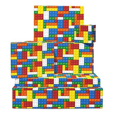 Imagem de CENTRAL 23 Papel de embrulho colorido para meninos - 6 folhas de embrulho de presente de aniversário para meninas - Blocos de montar - Papel de embrulho de Natal para crianças filho filha - Reciclável