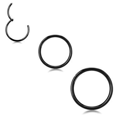 Imagem de Argola hipoalergênica 16G preta para mulheres e homens, anéis de aço cirúrgico 316L para cartilagem de hélice, narina, septo, lábio, joia de diâmetro de 6 mm, 8 mm, 10 mm, 18G-6/8/10mm, Aço inoxidável