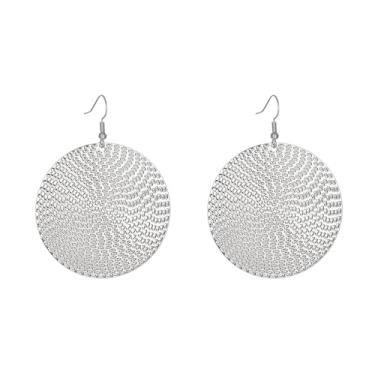 Imagem de ONLYJUMP Brincos longos triplos redondos de ouro 14 k geométrico boêmio leve grande pingente boêmio vintage declaração circular brincos de design minimalista bijuteria, Zinco, Sem pedra