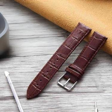 Imagem de Pulseira de relógio de couro genuíno em relevo grão de jacaré - Pulseira unissex de primeira camada de couro de bezerro em preto/marrom, prateado/dourado/dourado rosa, tamanhos de 14 mm, marrom