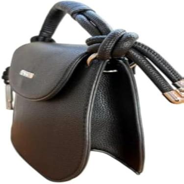 Imagem de Bolsa feminina preta transversal, alca de corda elegante, pratica e leve,moderna