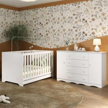 Imagem de Berço Americano 3 em 1 com Cômoda 2 Portas 4 Gavetas Realeza Multimóveis Mp4693 Branco