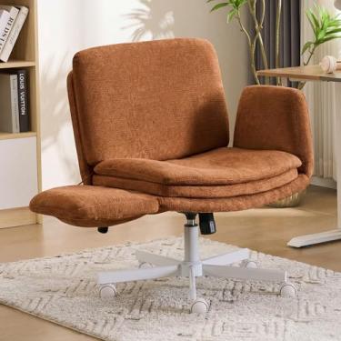 Imagem de Wismestr Cadeira cruzada com apoios de braços e rodas ajustáveis de 5 marchas, cadeira de mesa giratória ergonômica para airbag para escritório em casa, penteadeira, quarto e sala de estar, laranja