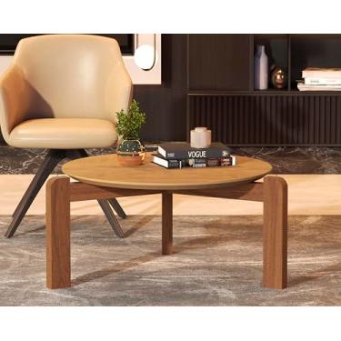 Imagem de Mesa Centro Sala Áustria Moderna Arredondada Escritório Pés De Madeira (Canela)