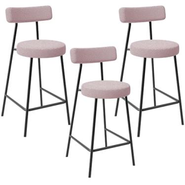 Imagem de Kit 03 Banquetas Baixa Para Cozinha Sala De Jantar Bar Bancada Milão L02 Bouclê Rosê - Lyam Decor
