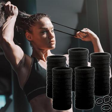 Imagem de 50 peças de laços pretos grandes para cabelos cacheados grossos sem danos, faixas elásticas grandes de tecido macio e suporte de rabo de cavalo de tecido elástico sem costura para mulheres, perfeito