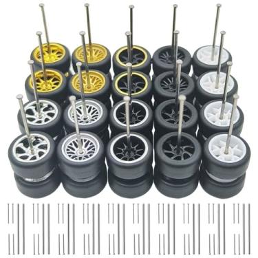 Imagem de 1/64 Wheels and Tires Set - 10 Mixed/Random Rubber Wheel Sets + 10 Extra Axle Sets - No Vehicle Disassembly Needed - Compatible with Hot Wheels & Matchbox