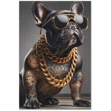 Imagem de Tatuagem Bulldog Francês Engraçado Adulto Quebra-cabeças 1000 Peças Arte Brinquedo Pintura Homens Presentes Únicos Engraçado, 75 x 40 cm