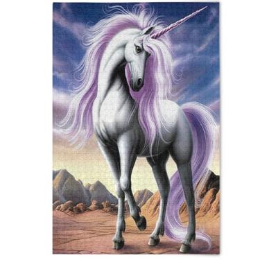 Imagem de Quebra-cabeça de crina roxa de unicórnio de fada 1000 peças para adultos cenário arte animal legal grande quebra-cabeças presentes tecnológicos para amantes, 1000 peças, 75 x 50 cm