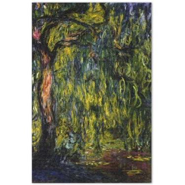 Imagem de Quebra-cabeça para adultos com estampa de salgueiro chorão de Claude Monet 500 peças, pintura de paisagem, quebra-cabeças legais para adultos, presentes engraçados, 50 x 35 cm