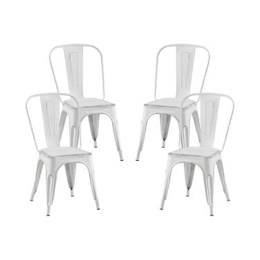 Imagem de AC Pacific Conjunto de 4 cadeiras de jantar empilháveis de metal para uso interno e externo, assento empilhável durável, cozinha de fazenda, bar, pátio, bistrô, café, estilo industrial, branco fosco