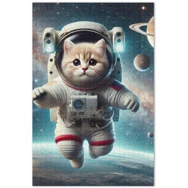 Imagem de Quebra-cabeça de gato astronauta fofo gatinho adulto 1000 peças presentes quebra-cabeças Prime Puzzles pintura de arte animal, 75 x 40 centímetros