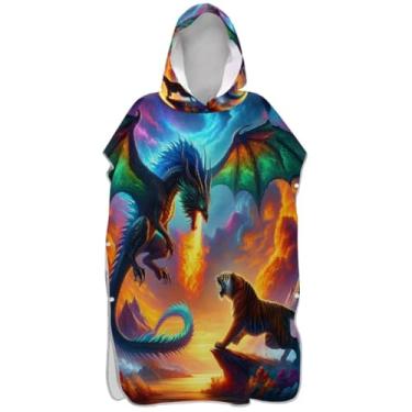 Imagem de Joisal Dragon Tiger Surf Poncho Trocador Roupão para Adul Praia Banho com Capuz Toalhas Vestíveis Feminino Ponchos com Capuz