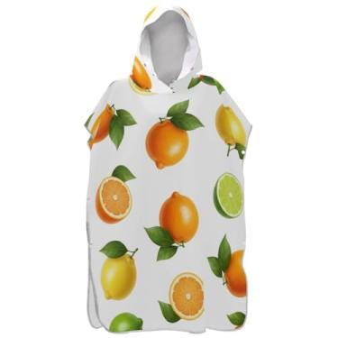 Imagem de Joisal Poncho de surfe trocador de roupão para adultos praia moletom toalha floral plus size masculino poncho com capuz bonito laranja branco