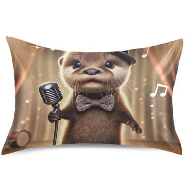 Imagem de Capa de almofada de cetim vintage cantando lontra capa de travesseiro padrão king queen estampa floral decoração de cama capa de almofada, tamanho king, 101,6 cm x 50,8 cm